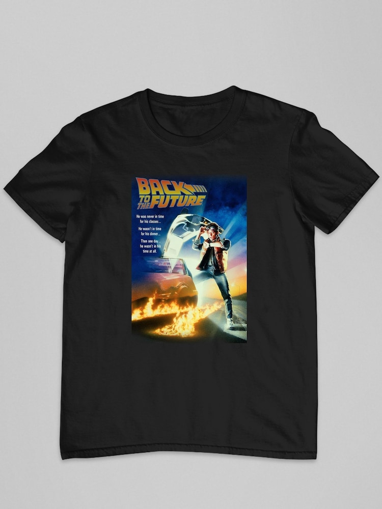 All + Every Black Mens 100% Cotton Back To The Future Marty Looking At Watch T-Shirt - Image 2 of 3