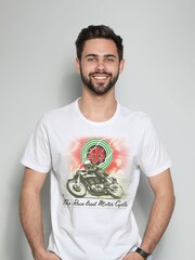 All + Every White Mens 100% Cotton History Of Advertising AJS Motorcycles 1960s Ad T-Shirt - Image 1 of 3