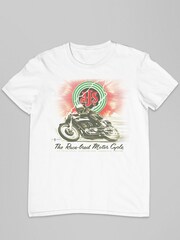 All + Every White Mens 100% Cotton History Of Advertising AJS Motorcycles 1960s Ad T-Shirt - Image 2 of 3
