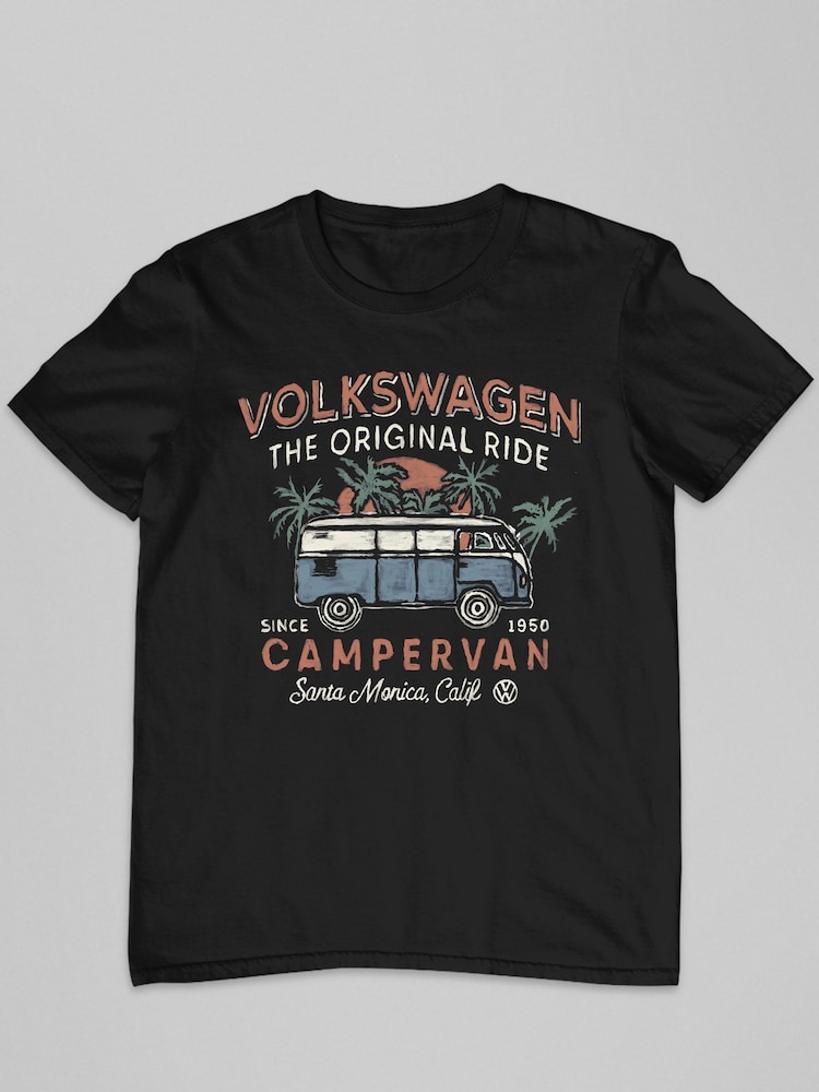 All + Every Black Mens 100% Cotton Official Volkswagen The Original Ride Campervan T-Shirt - Image 2 of 3