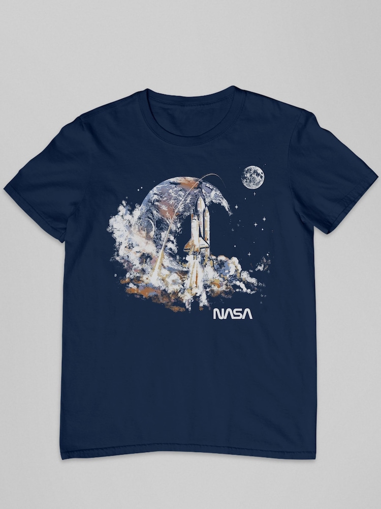 All + Every Blue NASA Mens Take Off Earth Montage 100% Cotton T-Shirt - Image 2 of 3