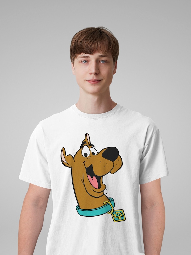 All + Every White Mens Scooby Doo Collar Smile 100% Cotton T-Shirt - Image 1 of 3