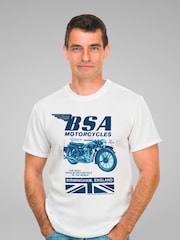 All + Every White BSA Mens Motorcycles Birmingham England 100% Cotton T-Shirt - Image 1 of 3