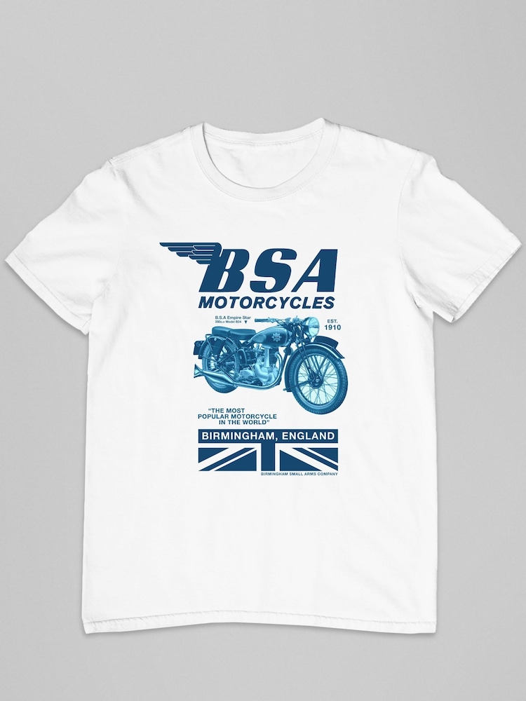 All + Every White BSA Mens Motorcycles Birmingham England 100% Cotton T-Shirt - Image 2 of 3