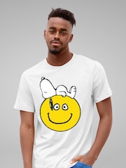 All + Every White Peanuts Snoopy Lying On A Smiley Face Mens 100% Cotton T-Shirt - Image 1 of 3