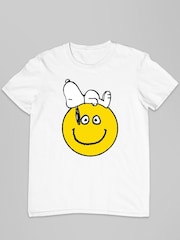 All + Every White Peanuts Snoopy Lying On A Smiley Face Mens 100% Cotton T-Shirt - Image 2 of 3