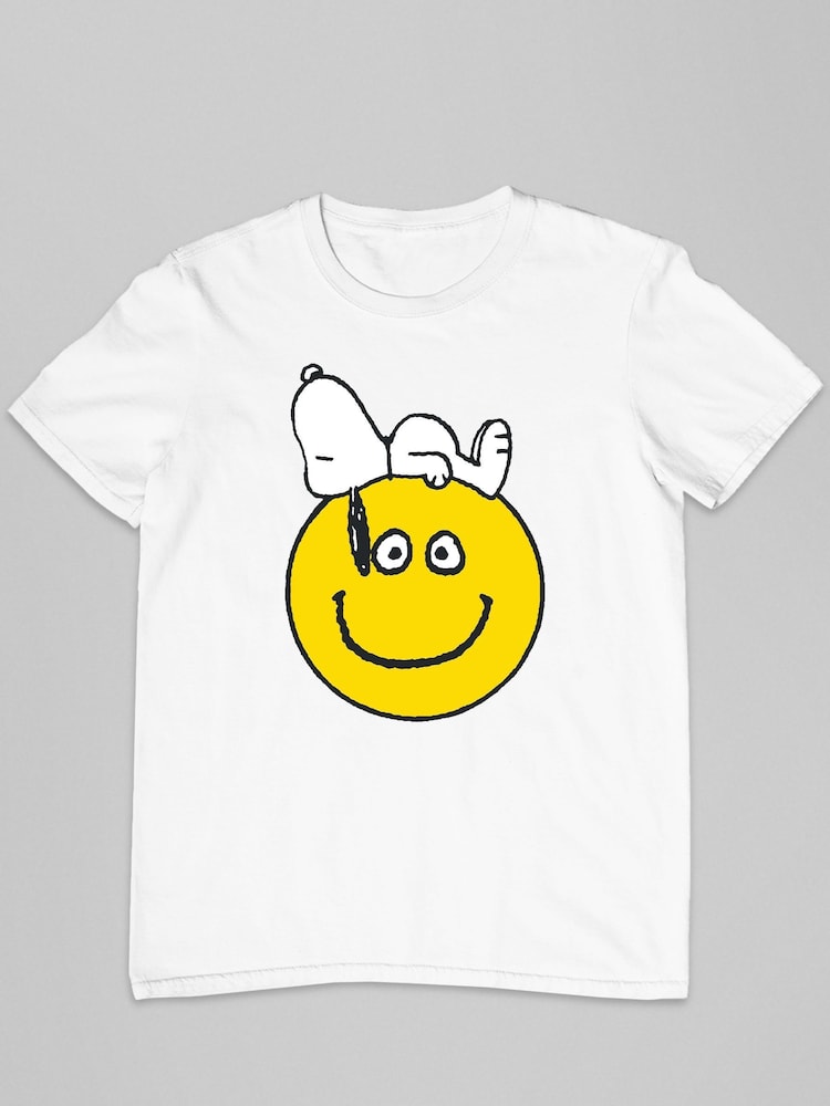 All + Every White Peanuts Snoopy Lying On A Smiley Face Mens 100% Cotton T-Shirt - Image 2 of 3