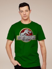 All + Every Green Jurassic Park Yellow Outline Classic Logo Mens 100% Cotton T-Shirt - Image 1 of 3