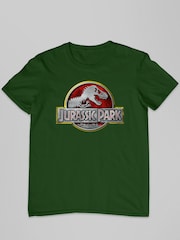 All + Every Green Jurassic Park Yellow Outline Classic Logo Mens 100% Cotton T-Shirt - Image 2 of 3