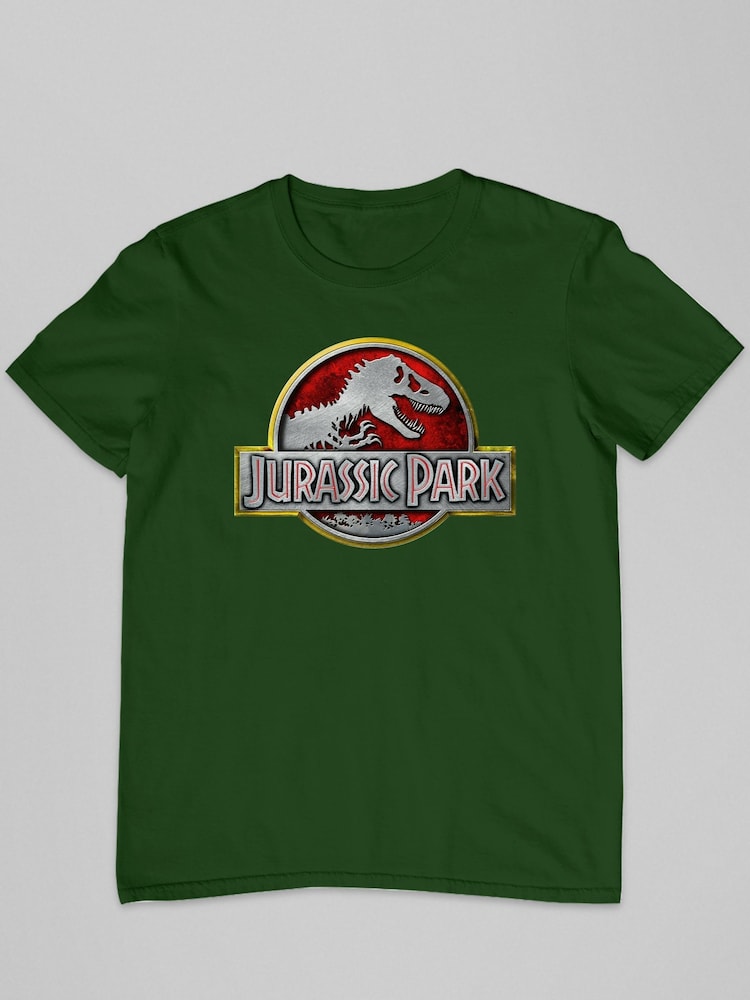All + Every Green Jurassic Park Yellow Outline Classic Logo Mens 100% Cotton T-Shirt - Image 2 of 3