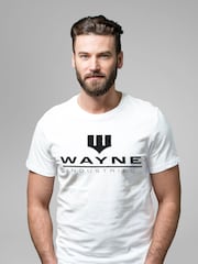 All + Every White Batman Wayne Industries Logo Mens 100% Cotton T-Shirt - Image 1 of 3