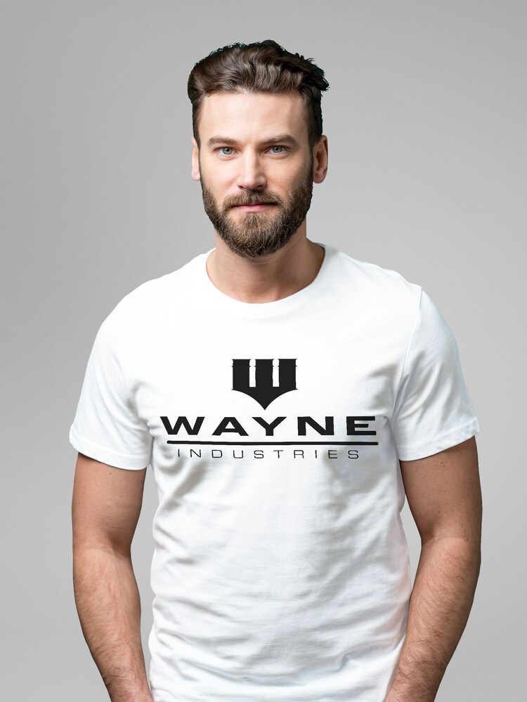 All + Every White Batman Wayne Industries Logo Mens 100% Cotton T-Shirt - Image 1 of 3