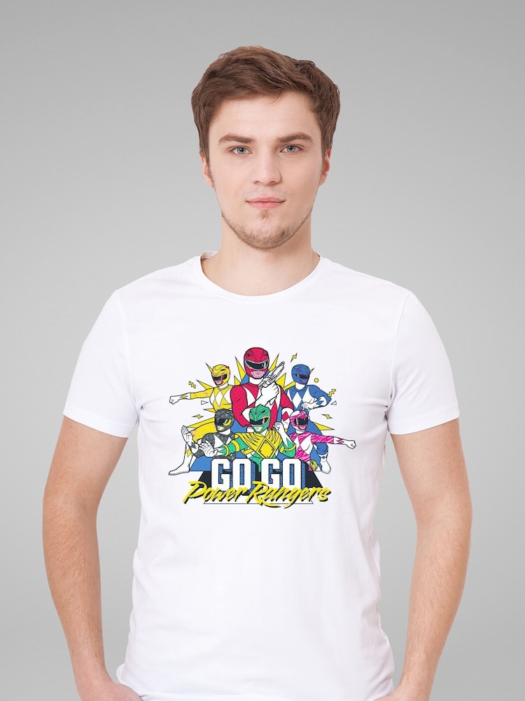 All + Every White Power Rangers Go Go Retro 90s Mens 100% Cotton T-Shirt - Image 1 of 3