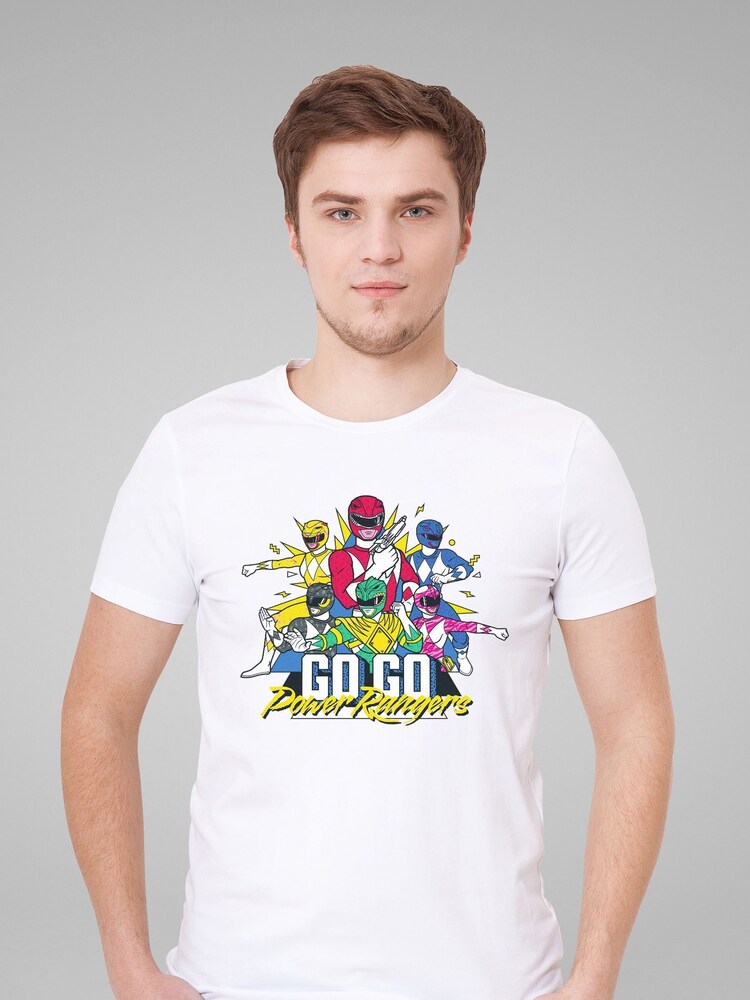 All + Every White Power Rangers Go Go Retro 90s Mens 100% Cotton T-Shirt - Image 1 of 3 All + Every White Power Rangers Go Go Retro 90s Mens 100% Cotton T-Shirt - Image 1 of 3