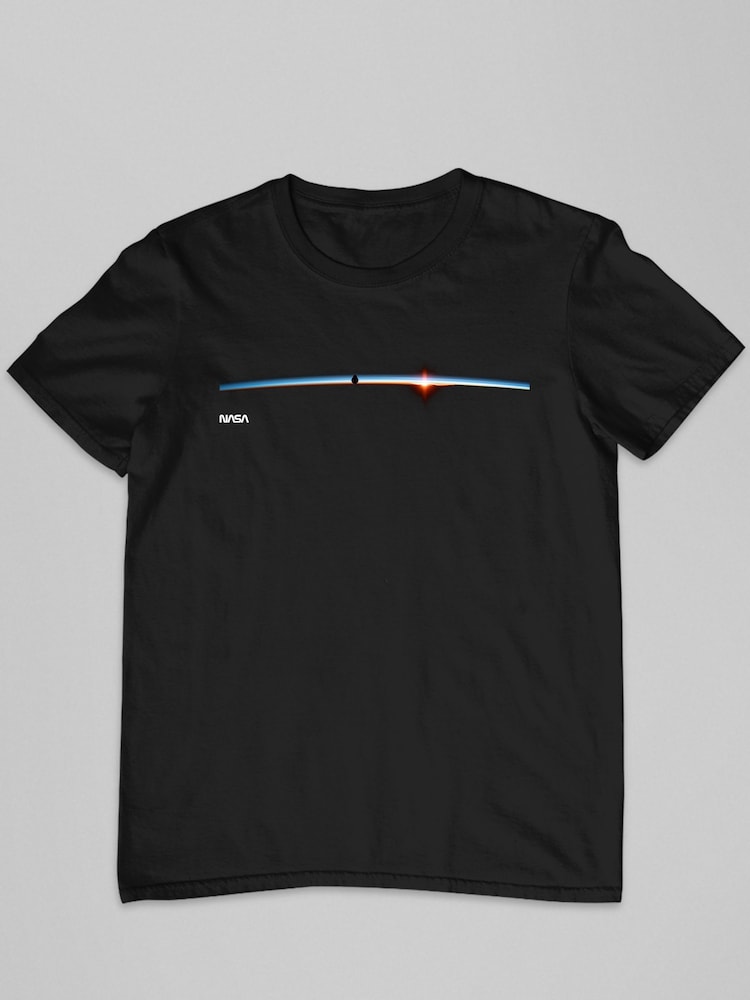 All + Every Black NASA Satellite Horizon Shot Mens 100% Cotton T-Shirt - Image 2 of 3