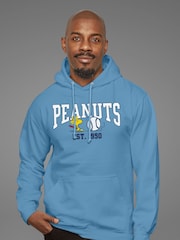 All + Every Blue Peanuts Woodstock Playing Baseball Est 1950 Mens Hooded Sweatshirt - Image 1 of 3