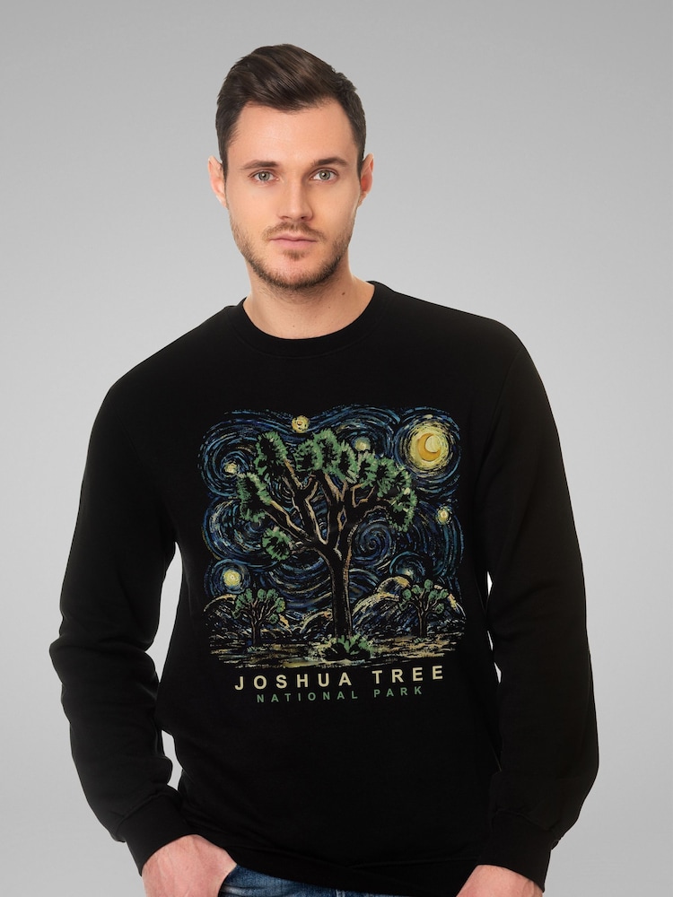 All + Every Black US National Parks Joshua Tree Oil On Canvas Style Mens Sweatshirt - Image 1 of 3