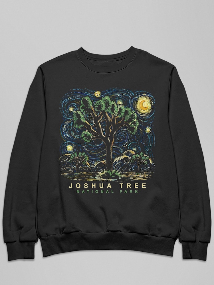 All + Every Black US National Parks Joshua Tree Oil On Canvas Style Mens Sweatshirt - Image 2 of 3