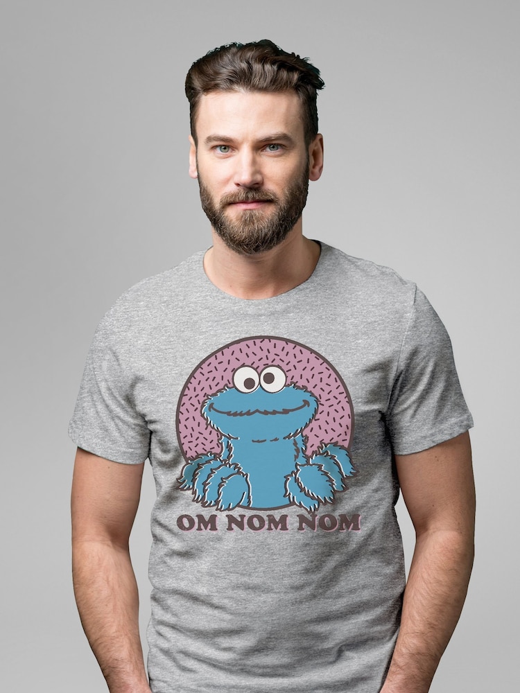 All + Every Grey Sesame Street Cookie Monster Om Nom Nom Men's T-Shirt - Image 1 of 3
