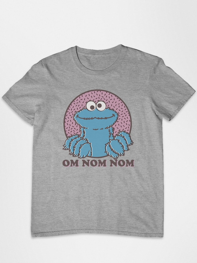 All + Every Grey Sesame Street Cookie Monster Om Nom Nom Men's T-Shirt - Image 2 of 3