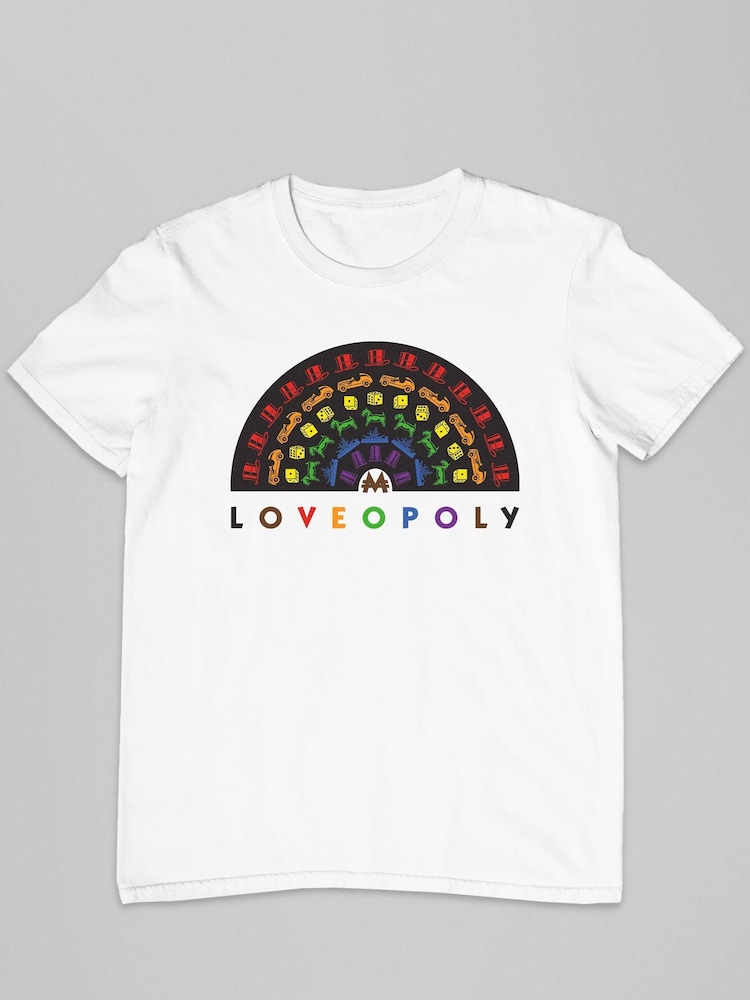 All + Every White Monopoly Loveopoly Rainbow Character Tokens Mens 100% Cotton T-Shirt - Image 2 of 3