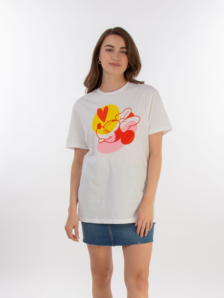 Brands In White Womens Boyfriend Fit Mickey Mouse Faces Disney T-Shirt - Image 1 of 3