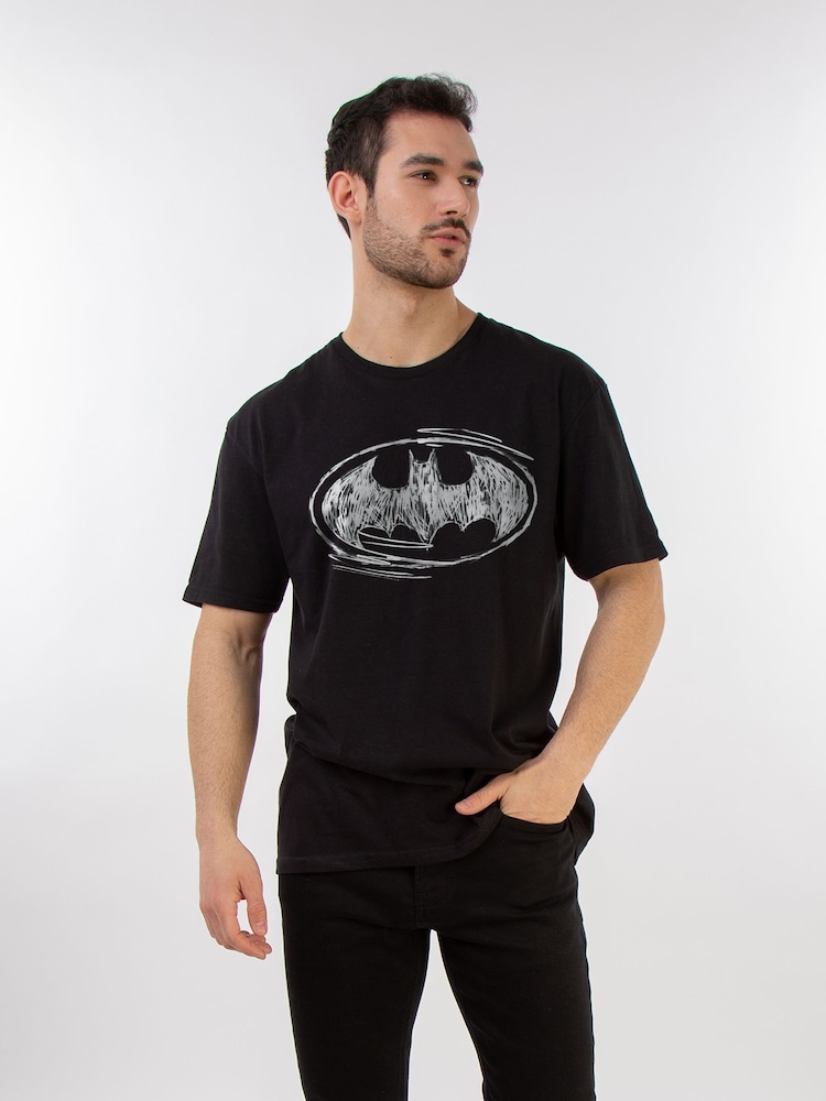 Brands In Black Mens Batman Sketch Logo 100% Cotton T-Shirt - Image 1 of 3