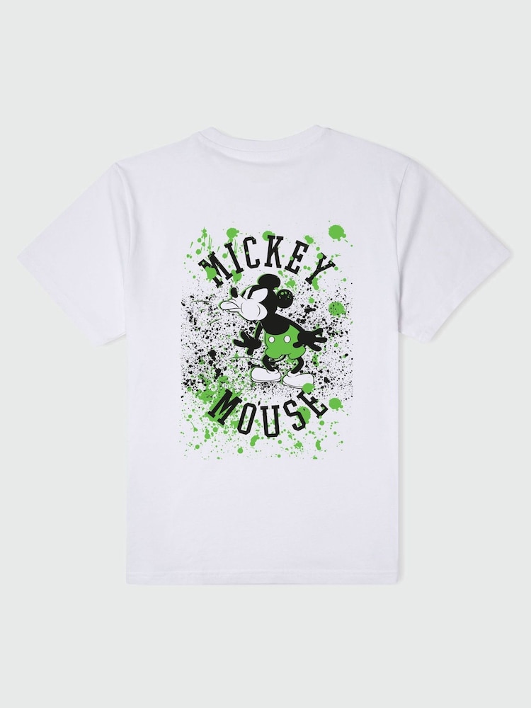 Brands In White Men Mickey Mouse Lime Splatter Disney 100% Cotton T-Shirt - Image 1 of 2