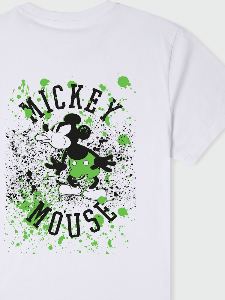 Brands In White Men Mickey Mouse Lime Splatter Disney 100% Cotton T-Shirt - Image 2 of 2