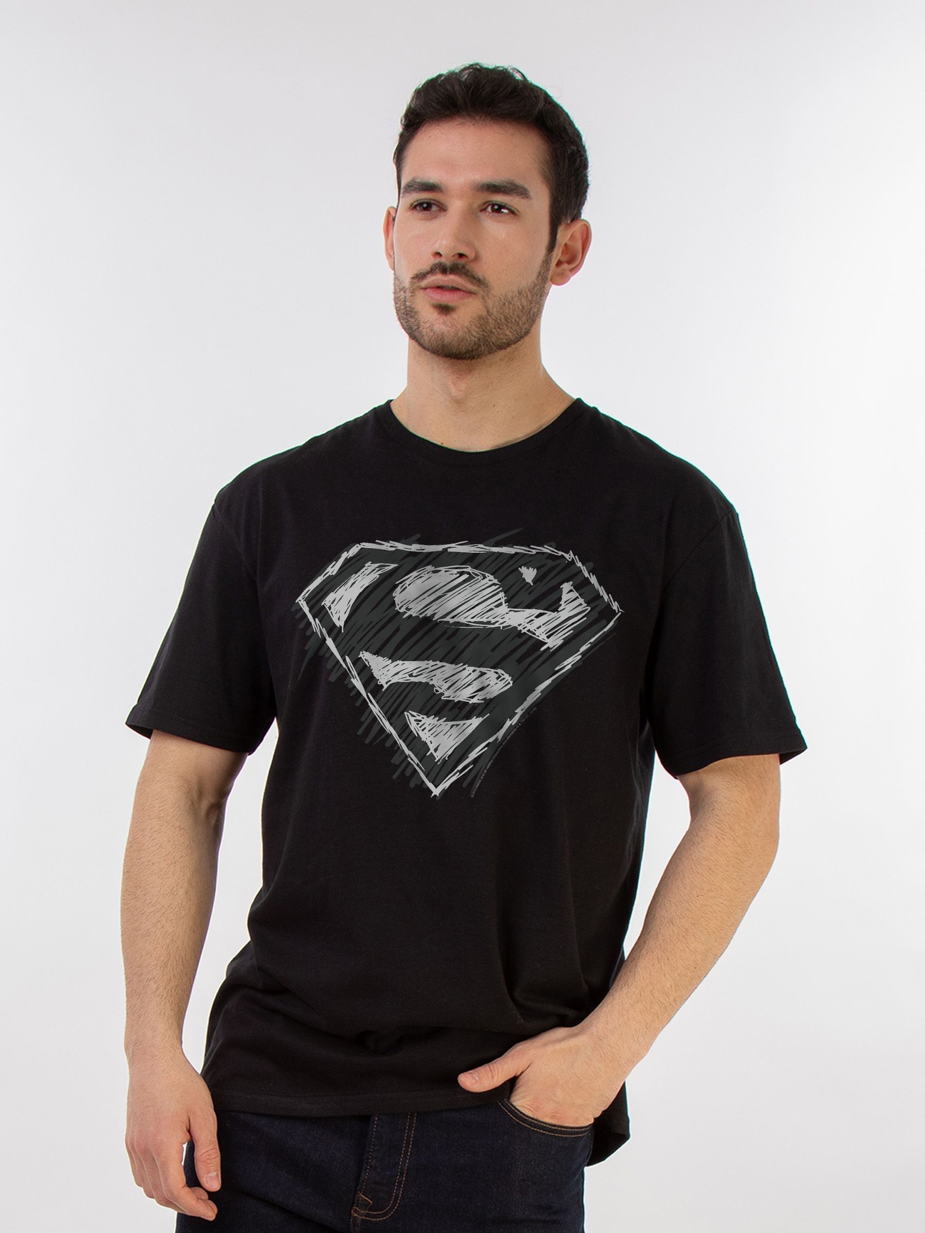 Buy Brands In Black Mens Superman Logo Sketch 100 Cotton T Shirt from the Next UK online shop
