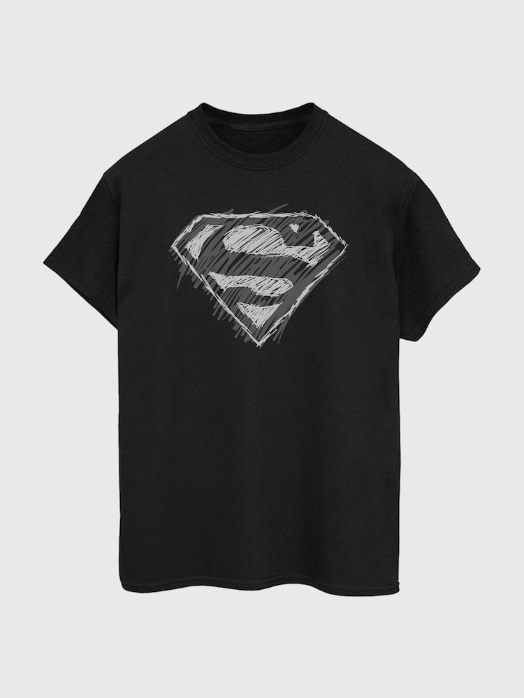 Brands In Black Mens Superman Logo Sketch 100% Cotton T-Shirt - Image 2 of 3