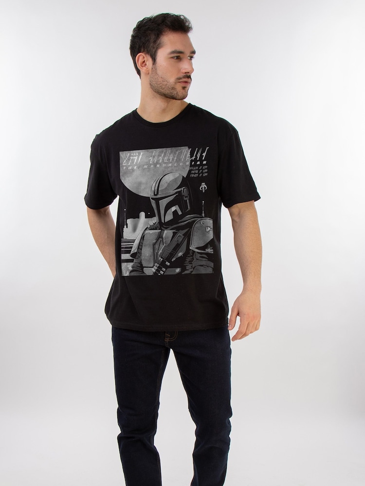 Brands In Black Mens Star Wars The Mandalorian Poster 100% Cotton T-Shirt - Image 1 of 3