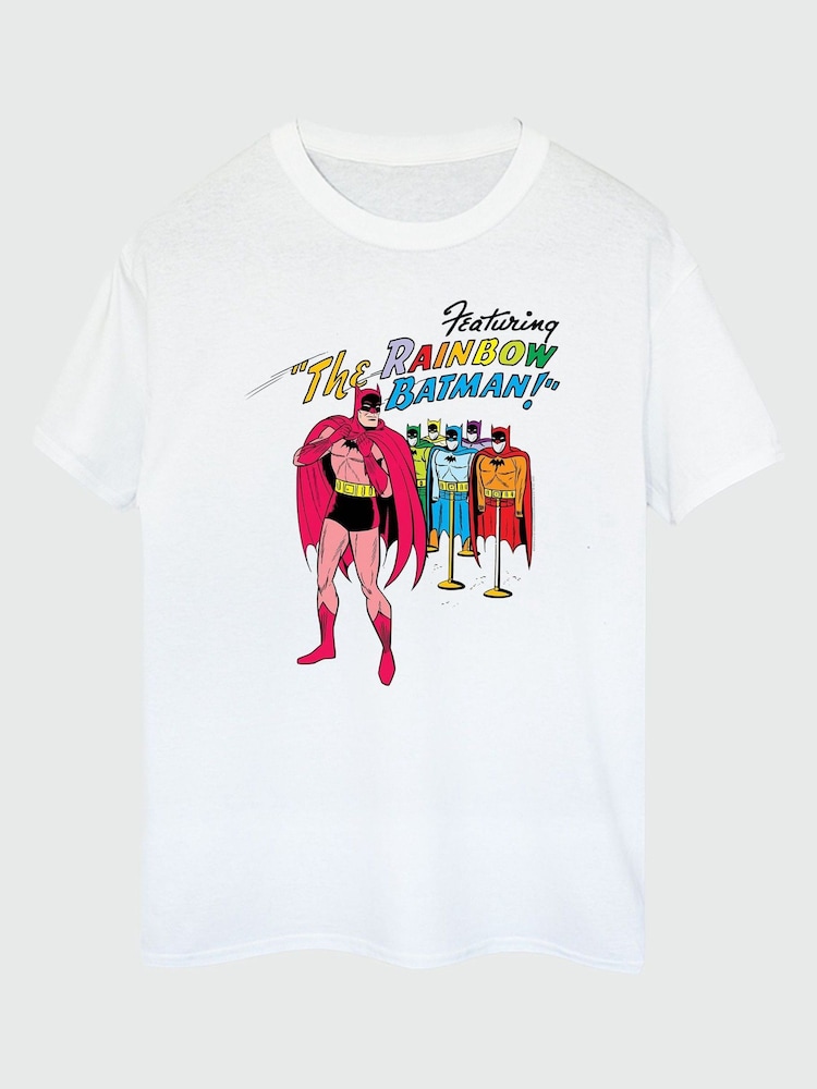 Brands In White Womens Boyfriend Fit Batman Comic Cover Rainbow 100% Cotton T-Shirt - Image 1 of 3
