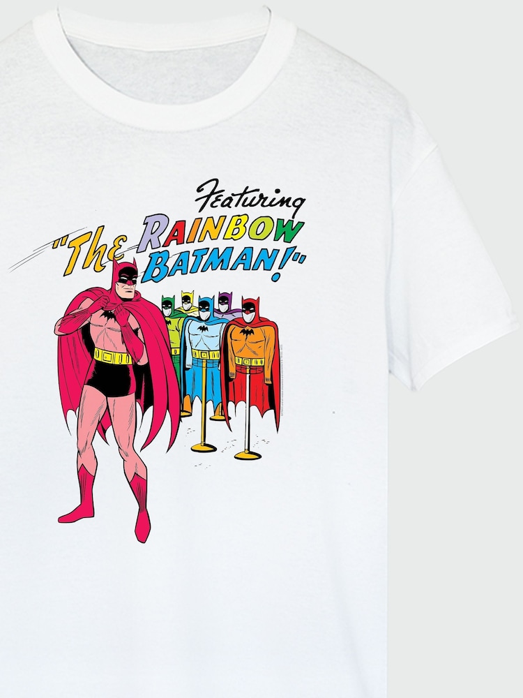 Brands In White Womens Boyfriend Fit Batman Comic Cover Rainbow 100% Cotton T-Shirt - Image 2 of 3