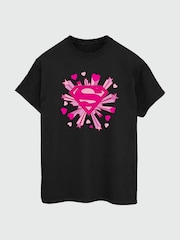 Brands In Black Boyfriend Fit Superman Pink Hearts & Stars Logo Womens 100% Cotton T-Shirt - Image 2 of 3