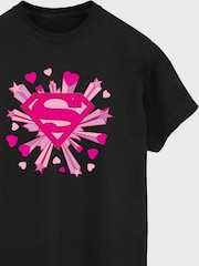 Brands In Black Boyfriend Fit Superman Pink Hearts & Stars Logo Womens 100% Cotton T-Shirt - Image 3 of 3