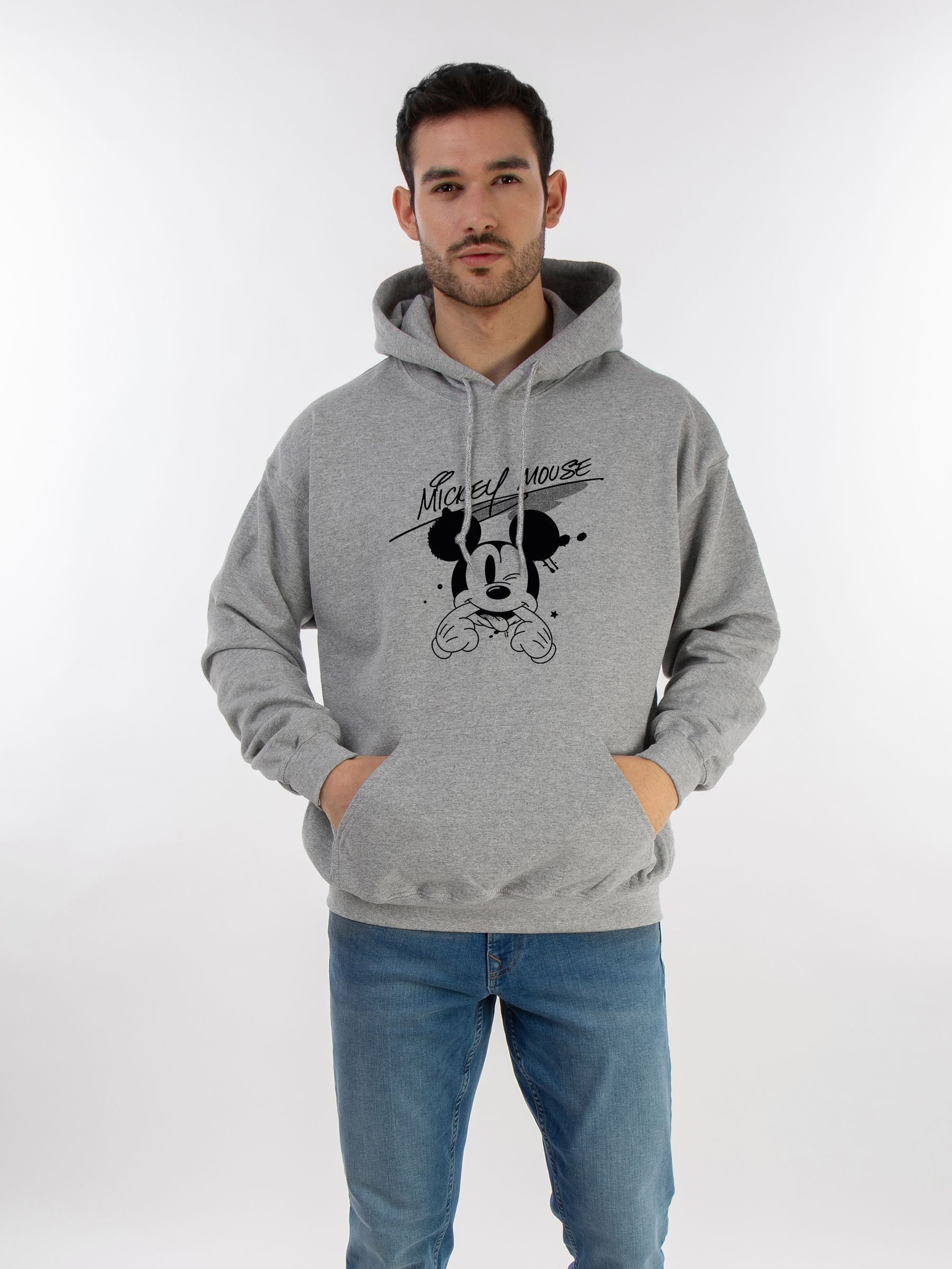 Buy Brands In Grey 100 Cotton Mickey Mouse Funny Face Men Heather Disney Hoodie from the Next UK online shop