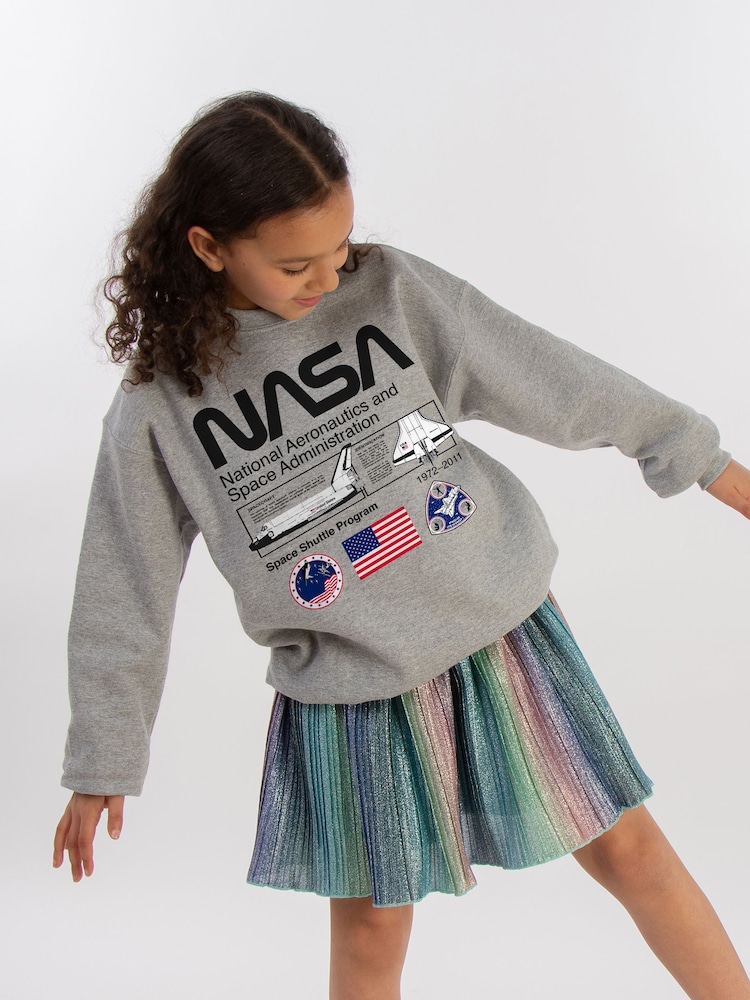 Brands In Grey NASA Space Admin Girls Heather Sweatshirt - Image 1 of 3