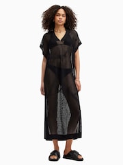 AllSaints Black A Star Mesh Dress - Image 1 of 6