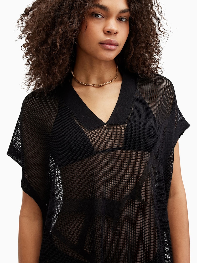 AllSaints Black A Star Mesh Dress - Image 2 of 6