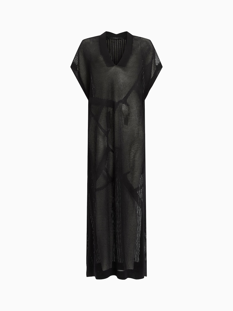 AllSaints Black A Star Mesh Dress - Image 6 of 6