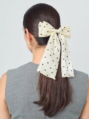 Aela Black Chiffon Polka Dot Bow Barette - Image 1 of 5