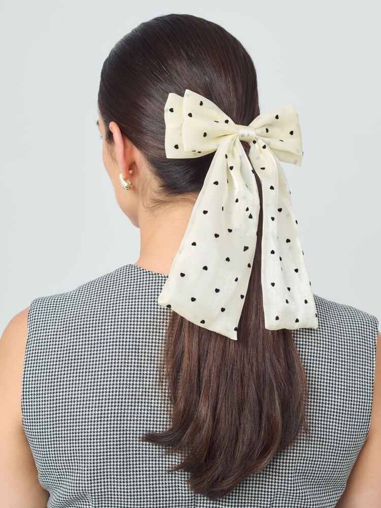 Aela Black Chiffon Polka Dot Bow Barette - Image 1 of 5