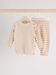 Neutral Stripe Baby Knit 100% Cotton Vest Set 3 Piece (0mths-2yrs) - Image 1 of 10