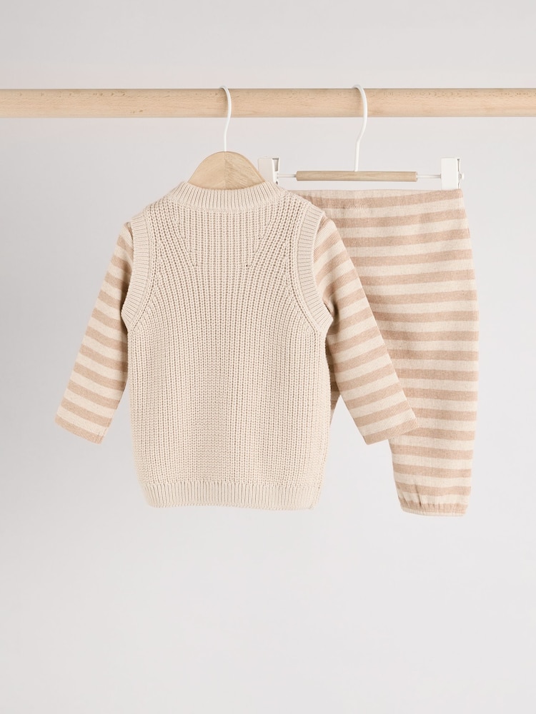 Neutral gestreift - Baby-Strickträgertop aus 100 % Baumwolle, 3-teiliges Set (0M.–2J.) - Bild 2 von 10 Neutral gestreift - Baby-Strickträgertop aus 100 % Baumwolle, 3-teiliges Set (0M.–2J.) - Bild 2 von 10