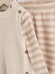 Neutral Stripe Baby Knit 100% Cotton Vest Set 3 Piece (0mths-2yrs) - Image 6 of 10