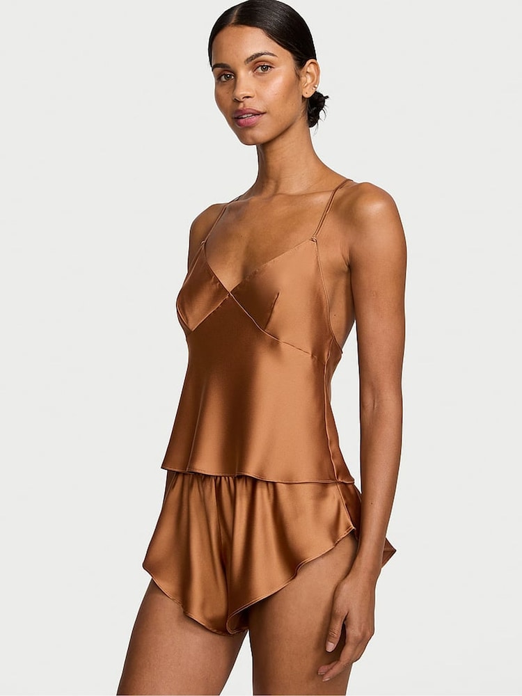 Victoria's Secret Caramel Brown Satin Open Back Cami Set - Image 1 of 3