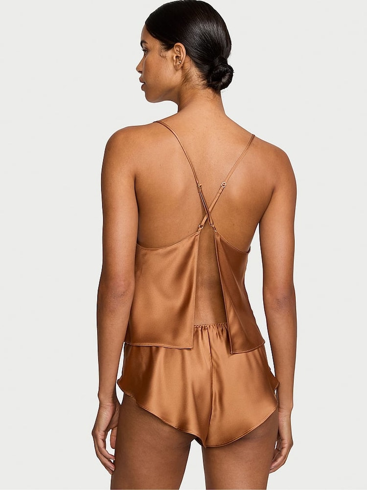 Victoria's Secret Caramel Brown Satin Open Back Cami Set - Image 2 of 3 Victoria's Secret Caramel Brown Satin Open Back Cami Set - Image 2 of 3