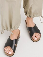 JD Williams Cobalt Blue Wide Fit Leather Cross-Over Footbed Mules - Image 2 of 4
