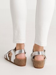 JD Williams Silver Leather Strappy Footbed Sandals In Wide Fit - Image 2 of 4